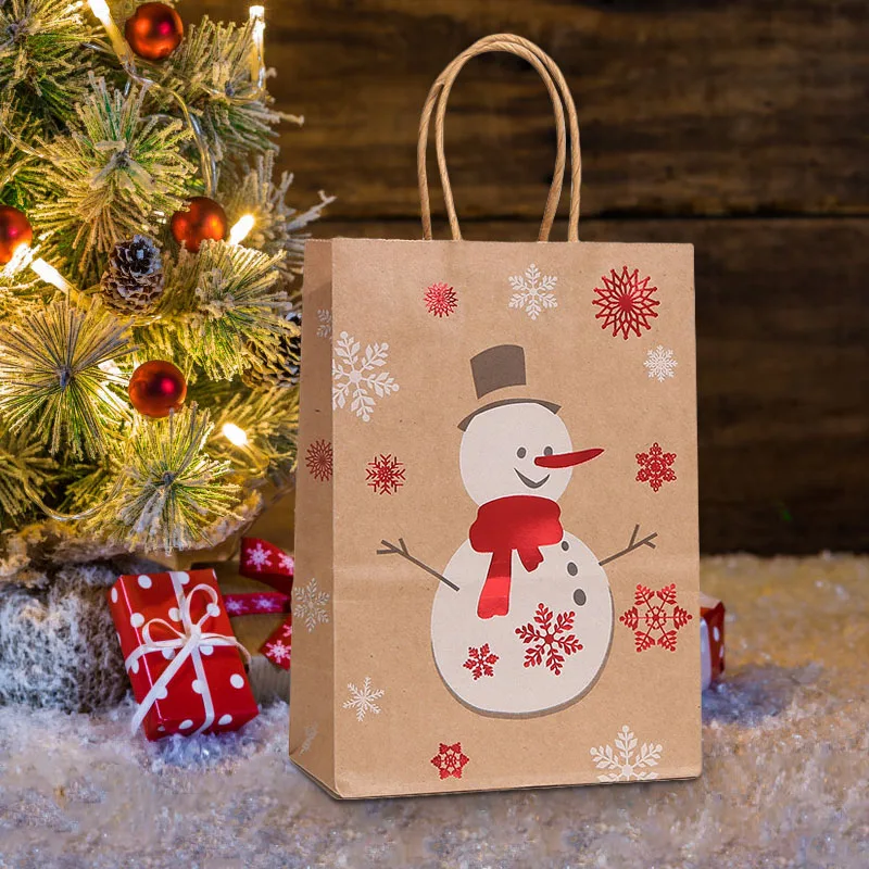 Клубника портативный рождественские подарки сумка Санта Клаус Снеговик лося печатных ручной крафт-бумага конфеты упаковка сумки Рождество поставки Изображение 1