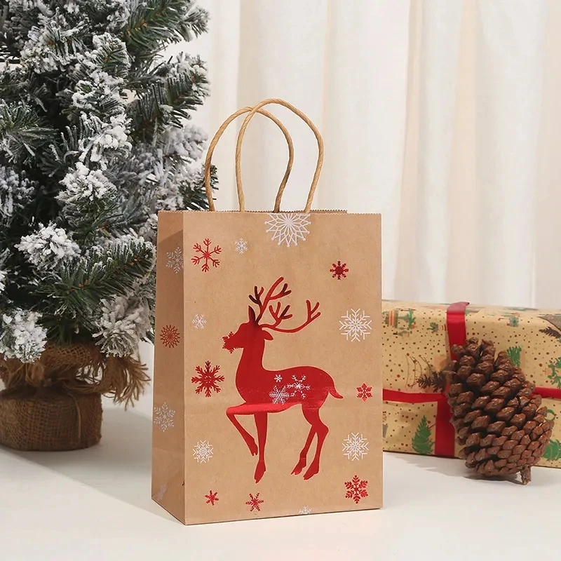 Клубника портативный рождественские подарки сумка Санта Клаус Снеговик лося печатных ручной крафт-бумага конфеты упаковка сумки Рождество поставки Изображение 2