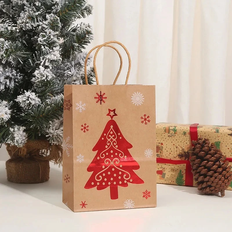 Клубника портативный рождественские подарки сумка Санта Клаус Снеговик лося печатных ручной крафт-бумага конфеты упаковка сумки Рождество поставки Изображение 3