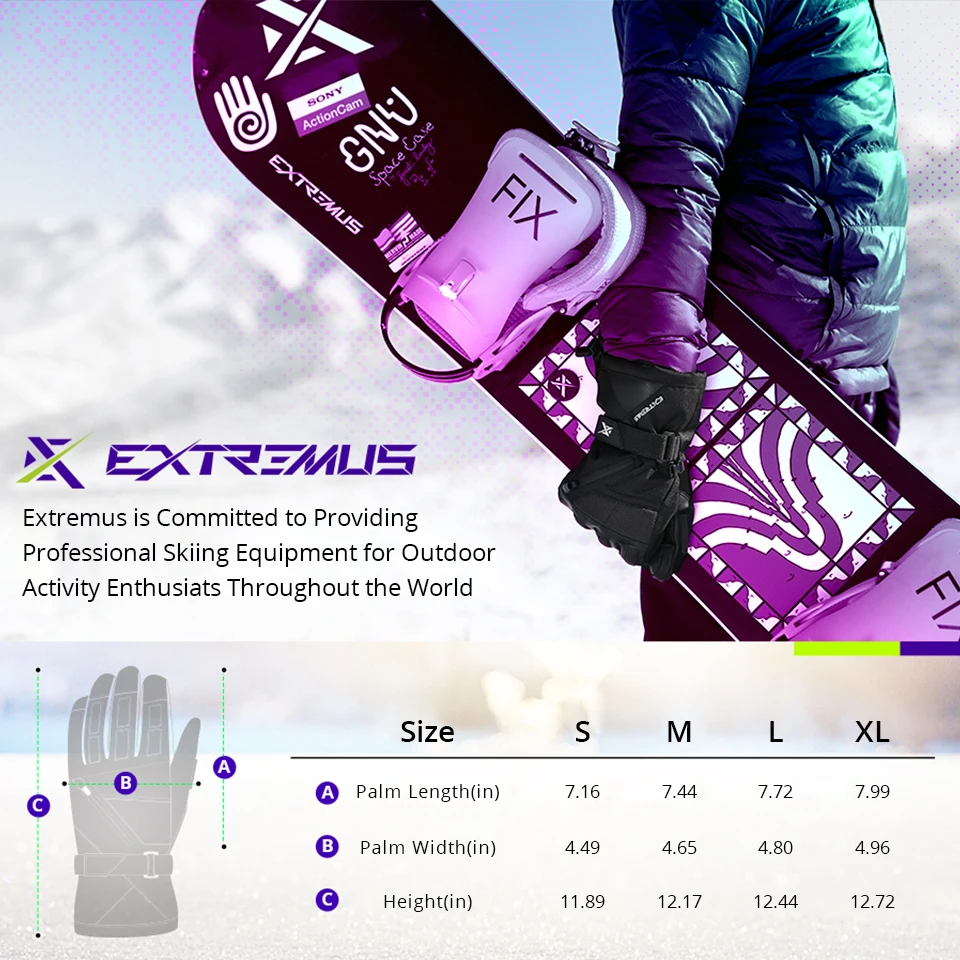 Лыжные перчатки Extremus Outlook Peak для мужчин и Женщин, Теплые Зимние перчатки 3M Thinsulate для холодной погоды, Водонепроницаемые и ветрозащитные Sn Изображение 5