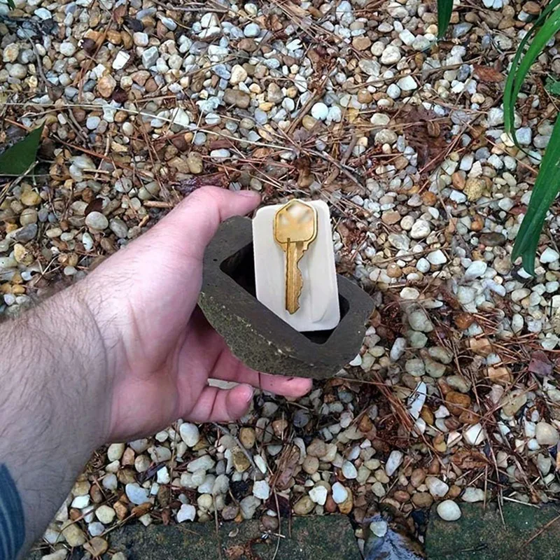 Камень для запасных ключей из 4ШТ - выглядит и ощущается как настоящий камень - Безопасен для наружного сада или двора, прочный и простой в установке ящик для ключей Изображение 4