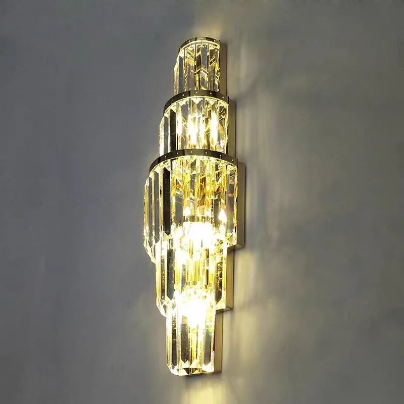 Роскошный хрустальный настенный светильник, подходящий для освещения, современная светодиодная креативная Золотая Двухуровневая лестничная лампа в помещении, Вилла, спальня, отель Изображение 1