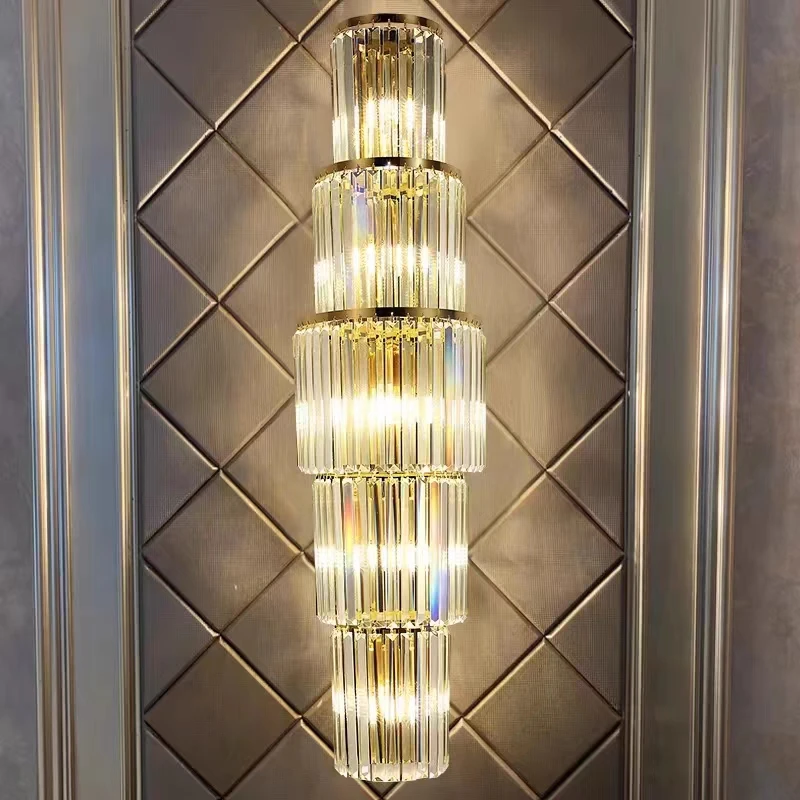 Роскошный хрустальный настенный светильник, подходящий для освещения, современная светодиодная креативная Золотая Двухуровневая лестничная лампа в помещении, Вилла, спальня, отель Изображение 2
