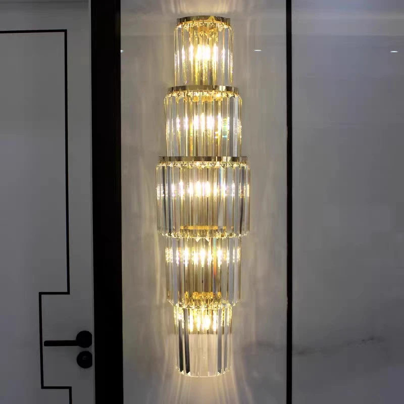 Роскошный хрустальный настенный светильник, подходящий для освещения, современная светодиодная креативная Золотая Двухуровневая лестничная лампа в помещении, Вилла, спальня, отель Изображение 4