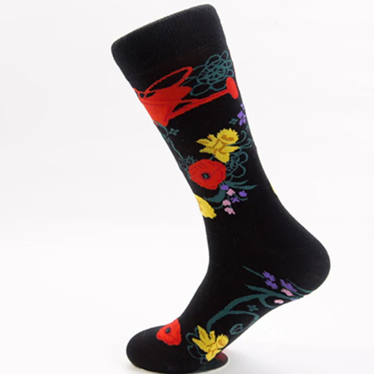 6 пар носков большого размера, осенние и зимние новые носки, хлопковые носки-тюбики с цветами, птицами и бабочками, оптовая продажа с фабрики Изображение 3