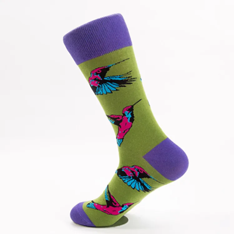 6 пар носков большого размера, осенние и зимние новые носки, хлопковые носки-тюбики с цветами, птицами и бабочками, оптовая продажа с фабрики Изображение 4