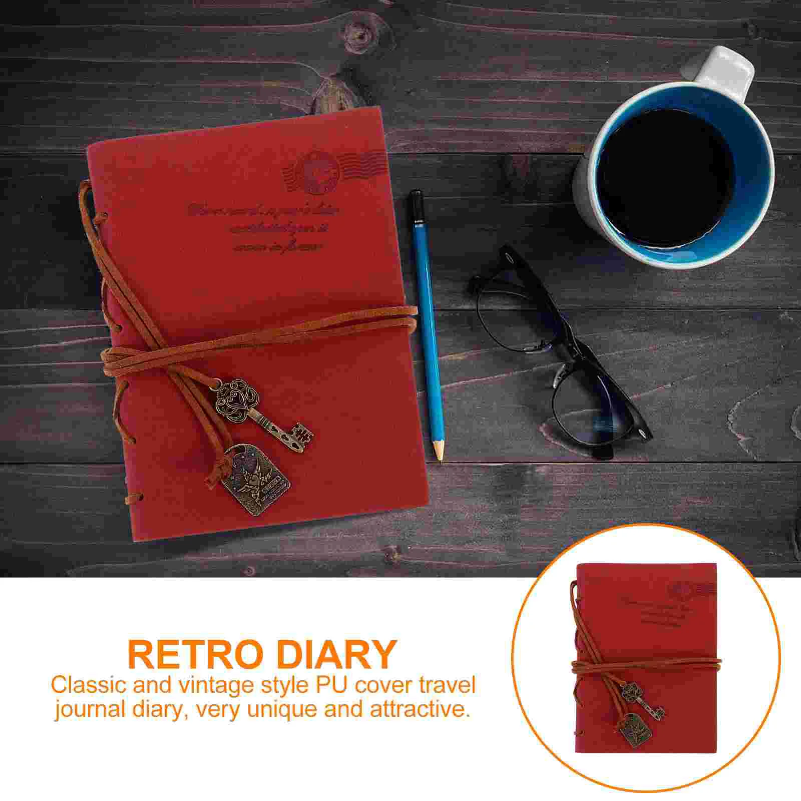Классическая обложка из искусственной кожи в стиле ретро, ключ в переплете, чистый блокнот, блокнот для путешествий, дневник, альбом для зарисовок (кофе) Изображение 1