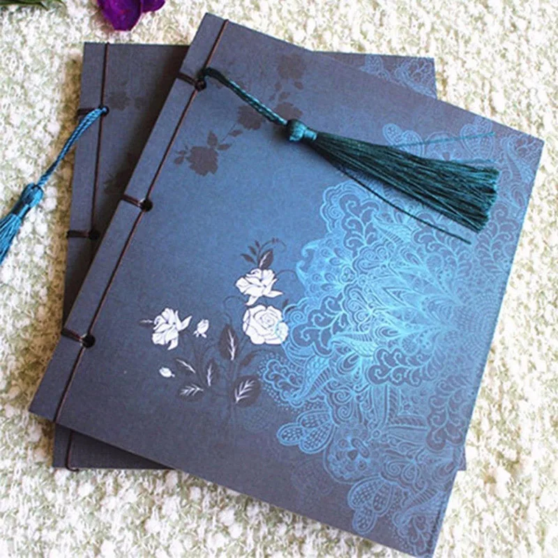 Дневник с голубой розой в китайском стиле, блокнот с кисточками, канцелярские принадлежности, альбом для рисования в стиле ретро, дневник, пустой блокнот Изображение 1