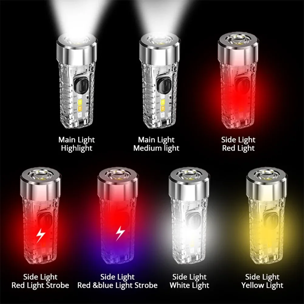 Мини-брелок-фонарик Аварийный перезаряжаемый фонарь с разноцветными боковыми огнями, 7 режимов, светодиодный SMD брелок-фонарик для кемпинга дома Изображение 2