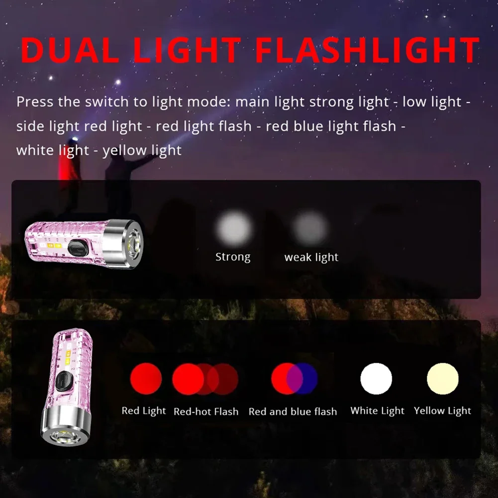 Мини-брелок-фонарик Аварийный перезаряжаемый фонарь с разноцветными боковыми огнями, 7 режимов, светодиодный SMD брелок-фонарик для кемпинга дома Изображение 3