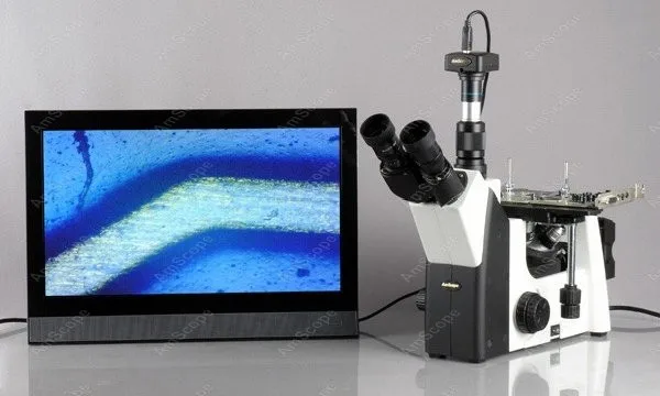 Перевернутый тринокулярный металлургический микроскоп 50X-1000X + 1,3-мегапиксельная камера Изображение 3
