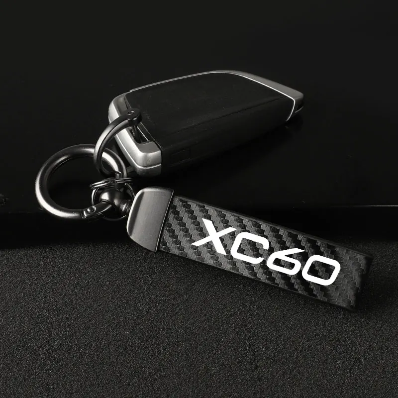 Высококачественный автомобильный брелок из углеродного волокна, кожаные автомобильные брелоки, держатель для Volvo XC60 с логотипом, автомобильные аксессуары Изображение 2