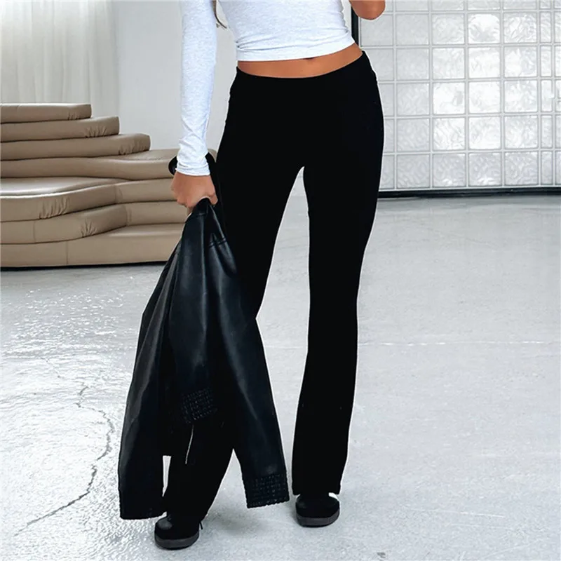 DIHOPE однотонные расклешенные элегантные брюки-карго, леггинсы, брюки Y2K, женская зимняя одежда, повседневные джоггеры-клеш Изображение 1