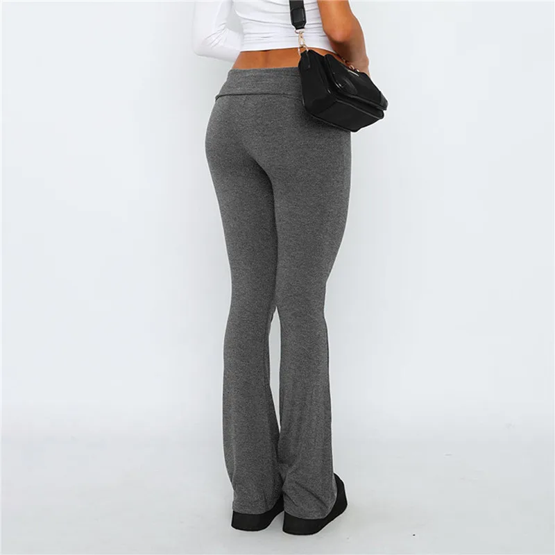 DIHOPE однотонные расклешенные элегантные брюки-карго, леггинсы, брюки Y2K, женская зимняя одежда, повседневные джоггеры-клеш Изображение 5