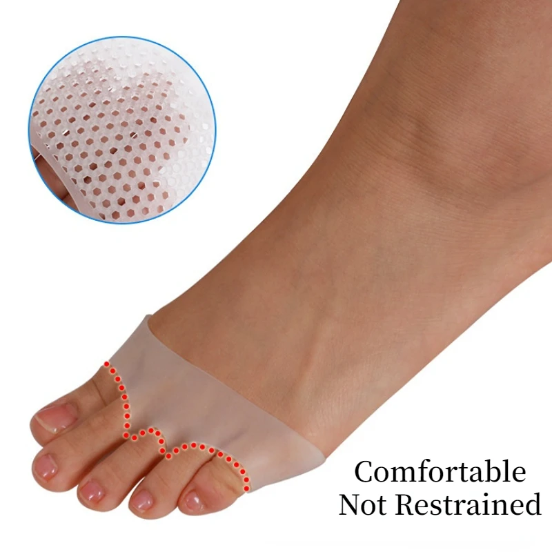 силиконовые плюсневые подушечки 2шт, разделитель пальцев ног, обезболивающие Эластичные подушечки для ног, ортопедические стельки для массажа ног, носки для передней части стопы Изображение 4