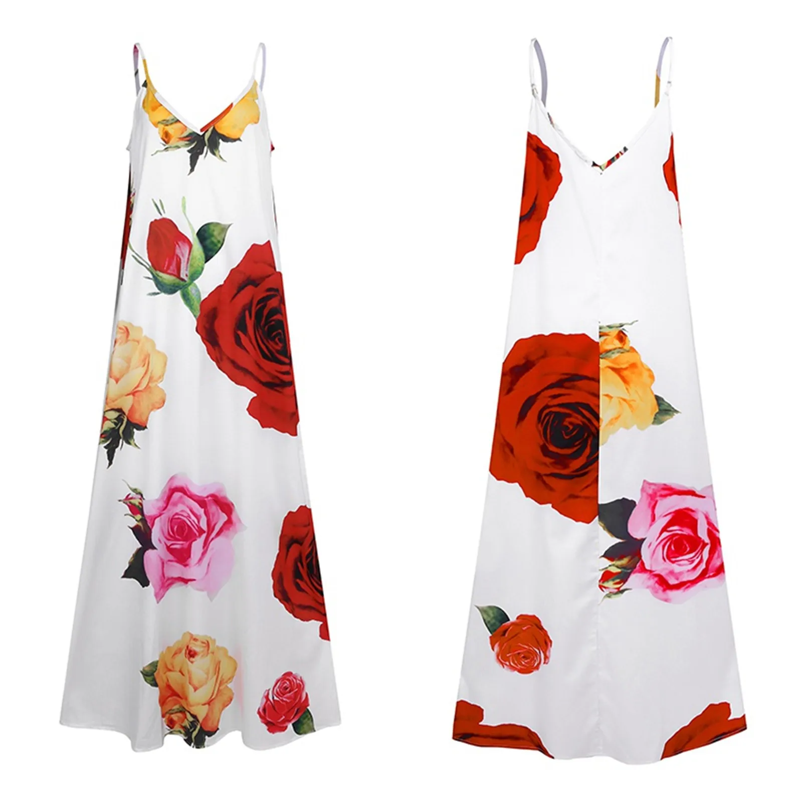 Летнее пляжное платье Макси с карманами, женские вечерние платья на бретелях без рукавов с V-образным вырезом и цветочным принтом, сарафан Robe Longue 2023 г. Изображение 3