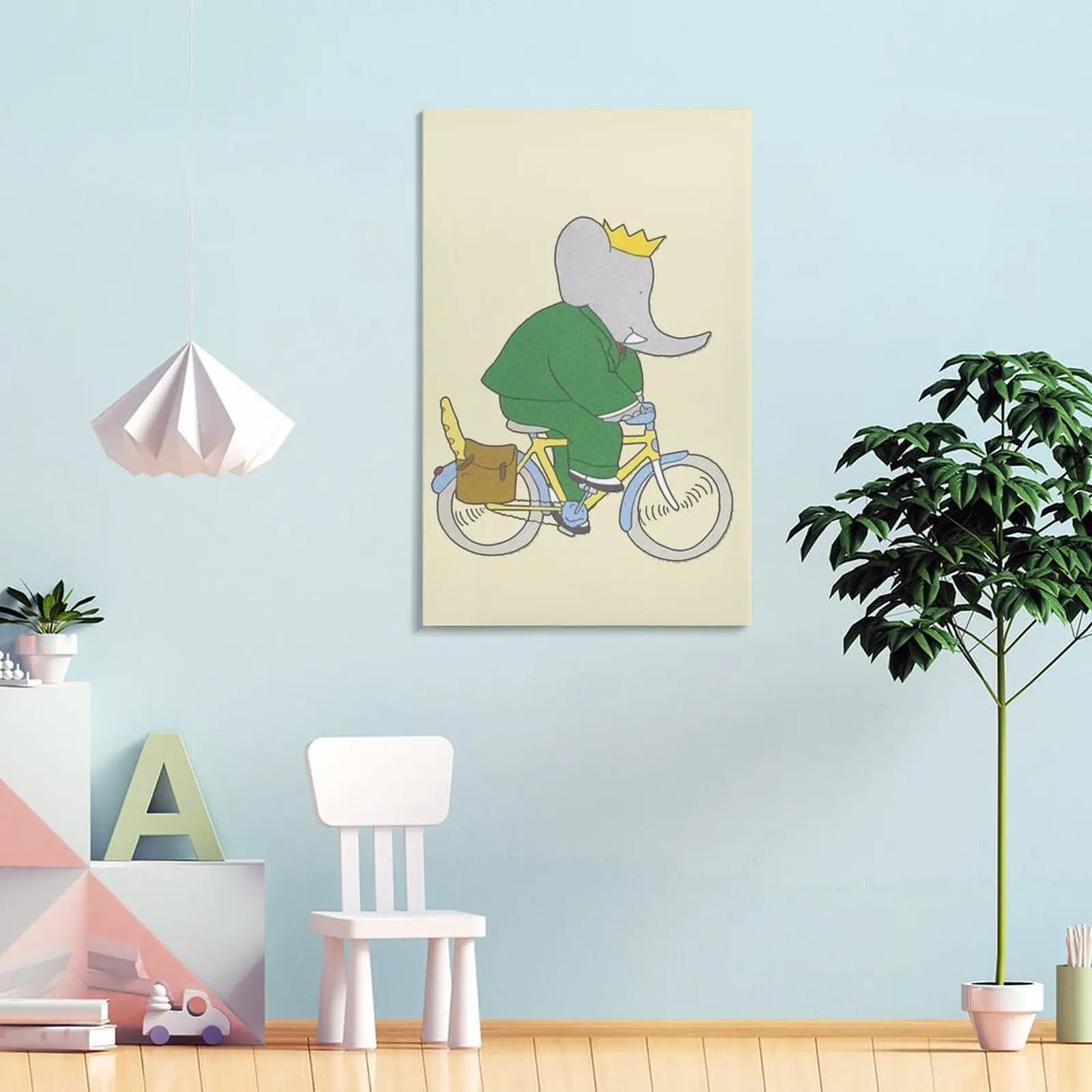 Бабар едет на велосипеде Картина на Холсте японский декор комнаты Картины украшения спален эстетические украшения комнаты Изображение 3