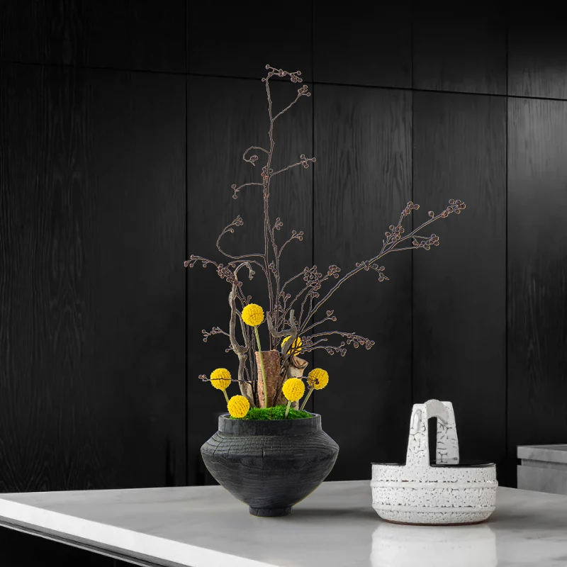 Зеленое растение бонсай, журнальный столик в гостиной, вилла, Желтая хризантема, Дорожный цветок, засушенные ветки, цветочные украшения Изображение 3