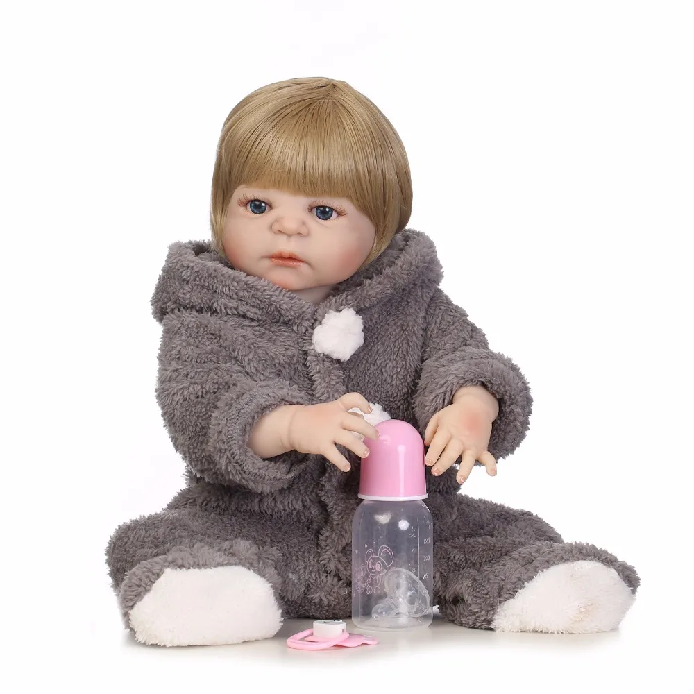 NPK полный силиконовый винил возрожденные куклы Новорожденный ребенок 22 дюйма 57 см Плюшевая одежда живая девочка детские подарки игрушки короткие светлые волосы Изображение 1