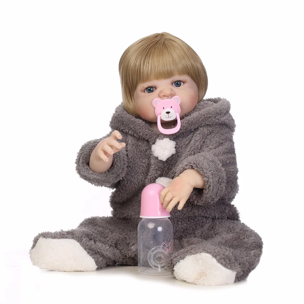 NPK полный силиконовый винил возрожденные куклы Новорожденный ребенок 22 дюйма 57 см Плюшевая одежда живая девочка детские подарки игрушки короткие светлые волосы Изображение 2