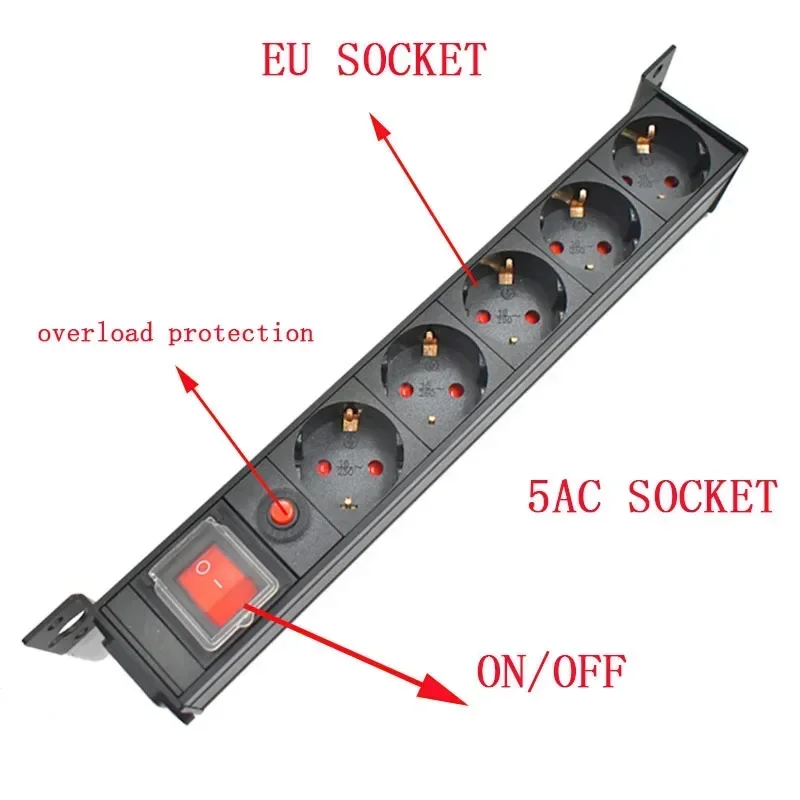Настольная розетка Электрическая розетка для подключения блока питания PDU 1-8 Розетка EU защита от перегрузки Изображение 4