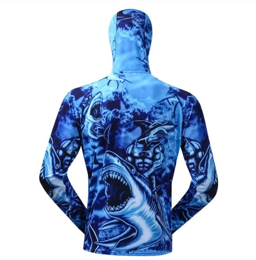 Изготовленные на заказ оптом Водонепроницаемые рыболовные рубашки с защитой от ультрафиолета, быстросохнущие мужские рыболовные рубашки с капюшоном и цифровой печатью, с длинным рукавом Изображение 1