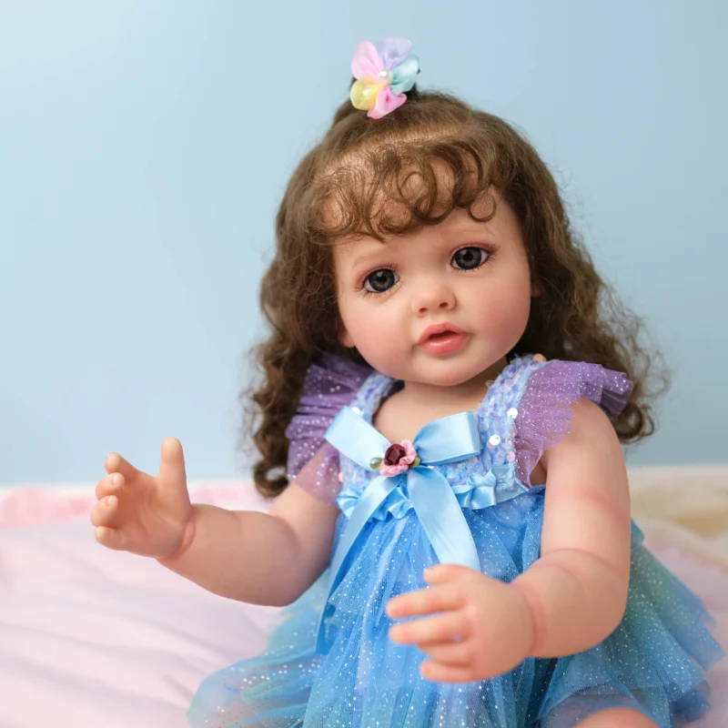 55 см Полностью силиконовые куклы-Реборн, реалистичная игрушка-Реборн, ручная роспись, имитация кукольных локонов, 3D глаза, подарок для девочки на день рождения Изображение 1