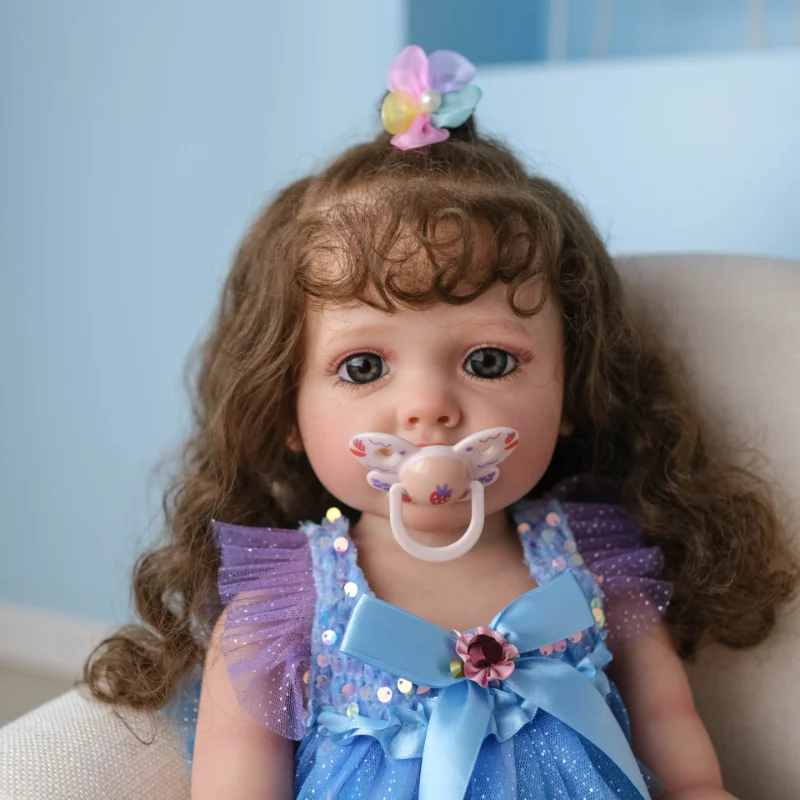 55 см Полностью силиконовые куклы-Реборн, реалистичная игрушка-Реборн, ручная роспись, имитация кукольных локонов, 3D глаза, подарок для девочки на день рождения Изображение 2