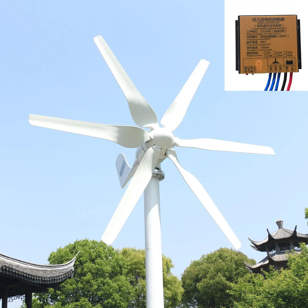 Новая Энергетическая Небольшая Ветряная Мельница с 6 Лопастями Горизонтальный Ветрогенератор 800 Вт 12 В 24 В Высокоэффективный для домашней Яхты Изображение 3
