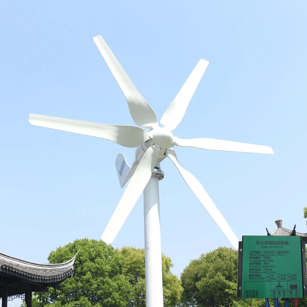 Новая Энергетическая Небольшая Ветряная Мельница с 6 Лопастями Горизонтальный Ветрогенератор 800 Вт 12 В 24 В Высокоэффективный для домашней Яхты Изображение 5