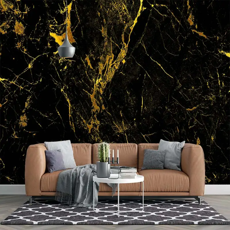 Роскошная и спокойная золотая фольга, черное золото, джаз, белый мрамор, 3D гостиная, спальня, самоклеящиеся обои на заказ, фреска Изображение 1