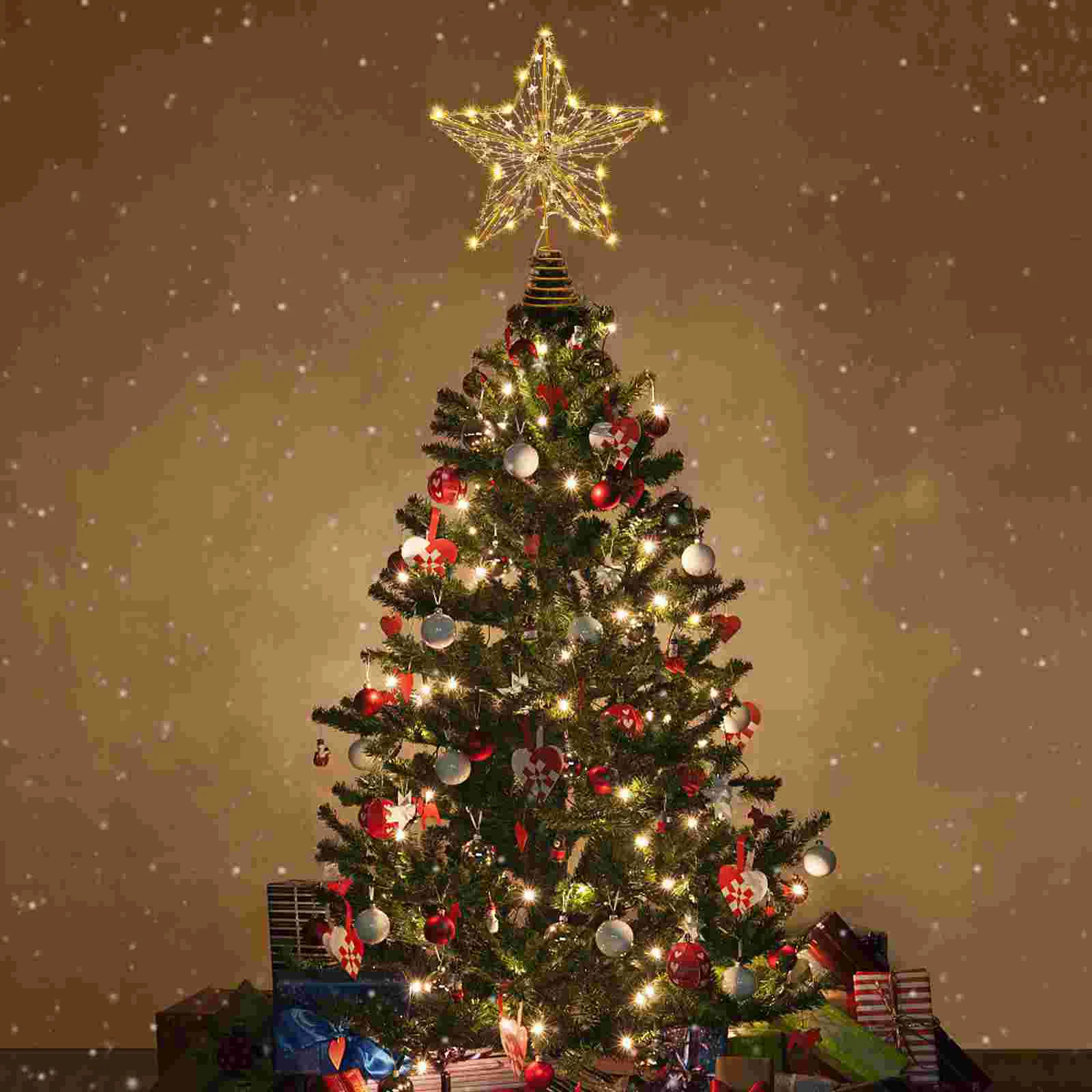 OSALADI Светодиодная звезда на верхушке дерева Металлическая Рождественская елка на батарейках Рождественская Елка на верхушке со звездой с подсветкой Изображение 1
