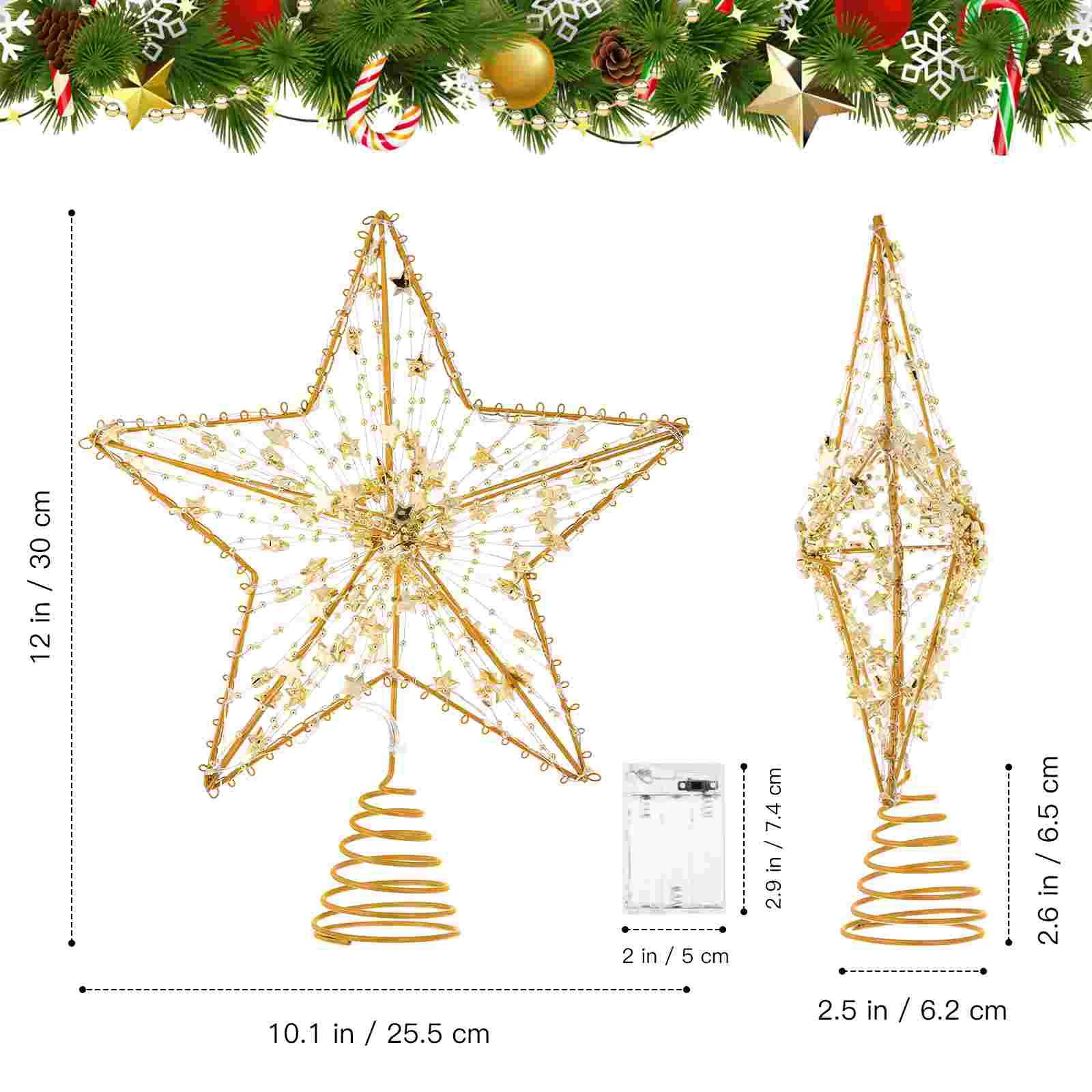 OSALADI Светодиодная звезда на верхушке дерева Металлическая Рождественская елка на батарейках Рождественская Елка на верхушке со звездой с подсветкой Изображение 2