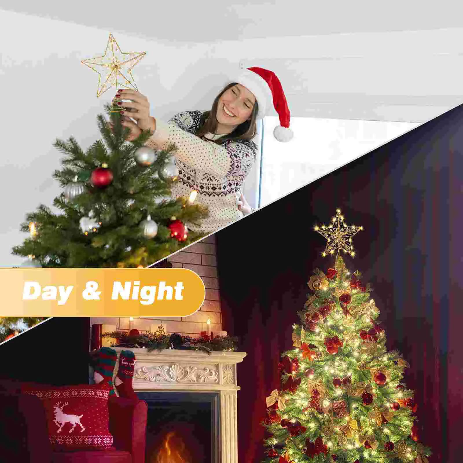 OSALADI Светодиодная звезда на верхушке дерева Металлическая Рождественская елка на батарейках Рождественская Елка на верхушке со звездой с подсветкой Изображение 3