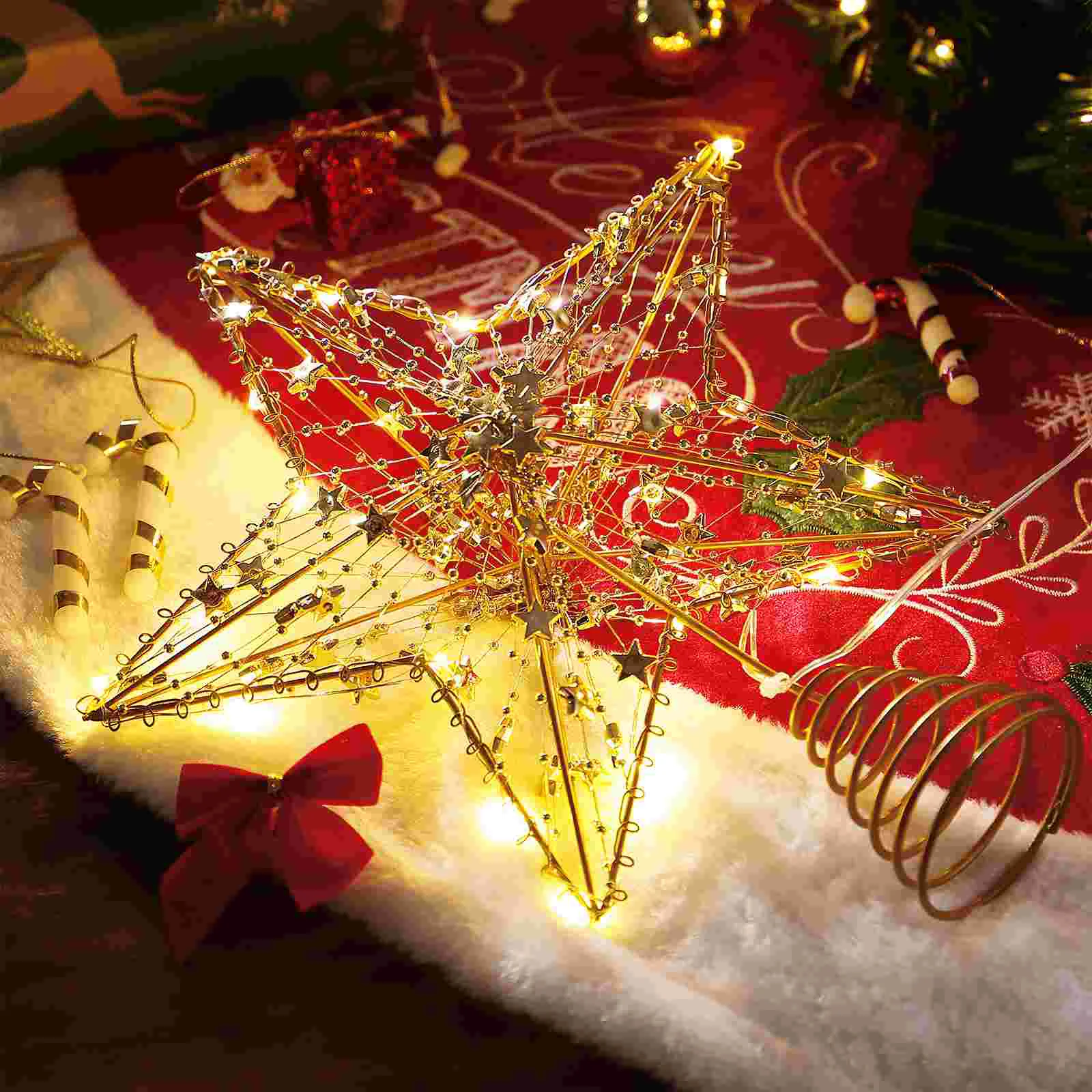 OSALADI Светодиодная звезда на верхушке дерева Металлическая Рождественская елка на батарейках Рождественская Елка на верхушке со звездой с подсветкой Изображение 5