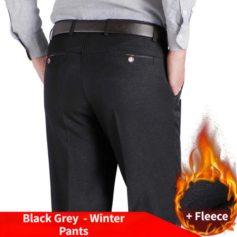 Зимний Новый мужской флисовый теплый повседневный костюм, брюки, Классическая деловая мода, осенние плотные эластичные брюки, мужская брендовая одежда Gozbkf Изображение 1