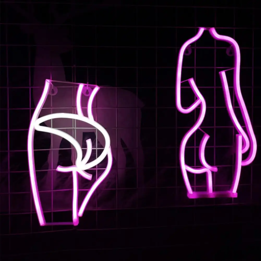 Симпатичная неоновая лампа аккумуляторная Тонкой работы, экологичная женская декоративная светодиодная неоновая вывеска с видом сзади Изображение 2