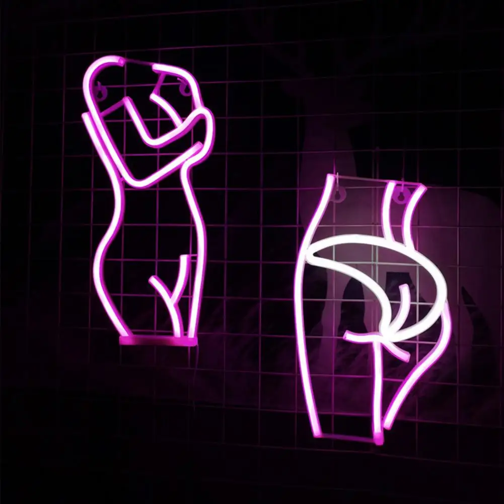 Симпатичная неоновая лампа аккумуляторная Тонкой работы, экологичная женская декоративная светодиодная неоновая вывеска с видом сзади Изображение 3