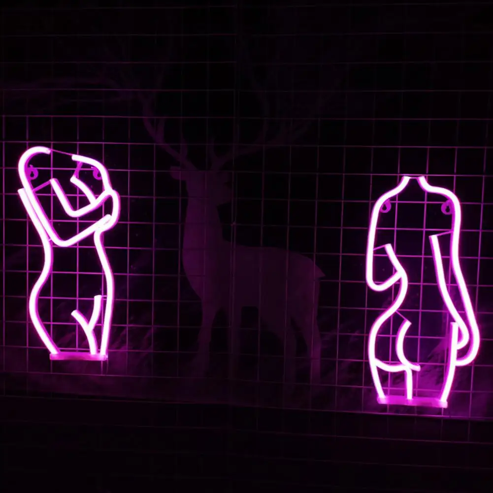 Симпатичная неоновая лампа аккумуляторная Тонкой работы, экологичная женская декоративная светодиодная неоновая вывеска с видом сзади Изображение 5