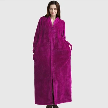 Теплый Свободный женский длинный халат на прочной молнии, зимний фланелевый женский халат, махровый толстый пушистый халат, пижамы для женщин 2