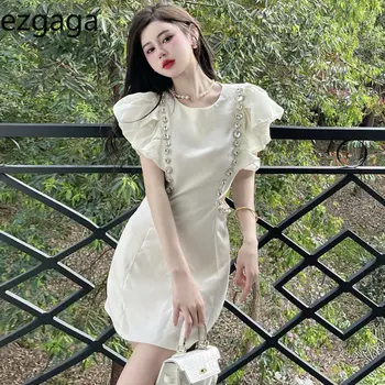 Женское платье Ezgaga с разлетающимся рукавом, Со стразами, С круглым вырезом, Элегантные Весенние Новые Тонкие Белые Сексуальные платья, женская мини-мода 1