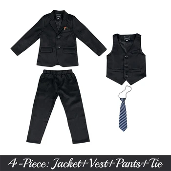 Новое поступление, комплект вечернего костюма в полоску для мальчиков, смокинг для свадебной вечеринки, кольцо на предъявителя, 4 предмета, блейзер, брюки, жилет, включая галстук 2