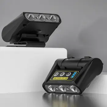 Мини-светодиодный налобный фонарь с датчиком, зарядка через USB, ультра Яркий мини-фонарик с зажимом для шляпы, регулируемый угол наклона, 1200 мАч для кемпинга на открытом воздухе, рыбалки 1