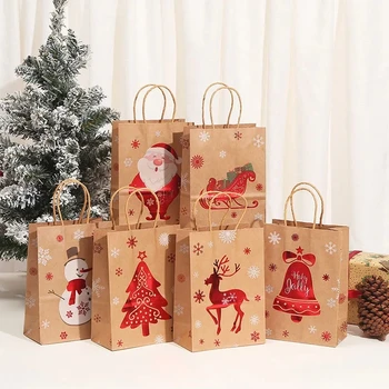 Клубника портативный рождественские подарки сумка Санта Клаус Снеговик лося печатных ручной крафт-бумага конфеты упаковка сумки Рождество поставки 1
