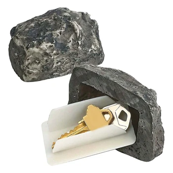 Камень для запасных ключей из 4ШТ - выглядит и ощущается как настоящий камень - Безопасен для наружного сада или двора, прочный и простой в установке ящик для ключей 2