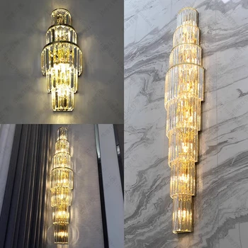 Роскошный хрустальный настенный светильник, подходящий для освещения, современная светодиодная креативная Золотая Двухуровневая лестничная лампа в помещении, Вилла, спальня, отель