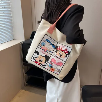 Холщовая сумка Disney с Минни Маус, женская модная сумка для девочек, Новая Мультяшная сумка через плечо, ручная сумка большой емкости 38x31x16 см 2