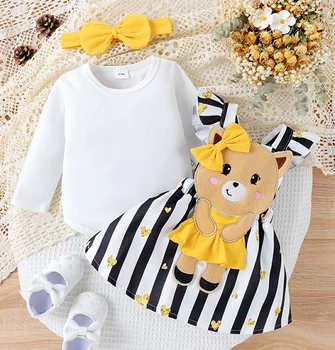Осенняя одежда Citgeett для новорожденных девочек, комбинезон с длинными рукавами + юбка на подтяжках с животными + Комплект с повязкой на голову, осенняя одежда 1
