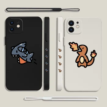 Симпатичная пара Charizard Shark Чехол Для Телефона iPhone 14 13 12 11 Pro Max Mini X XR XS SE20 8 7 Plus Силиконовые Чехлы с Ремешком для рук 1
