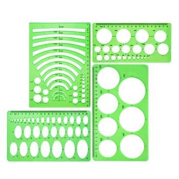 4 шт. Шаблон Пластиковые линейки Круг Овал Радиус круга Шаблоны для рисования офисных и школьных принадлежностей Чистый Зеленый 1